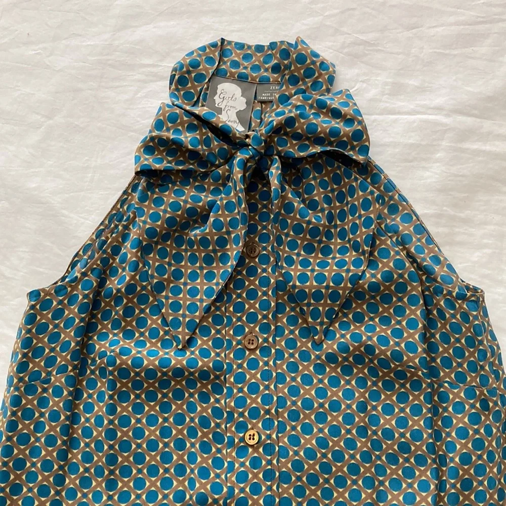 Anthropologie Girls from Savoy sleeveless bow tie silk top, size 0 - Picture 2 of 6